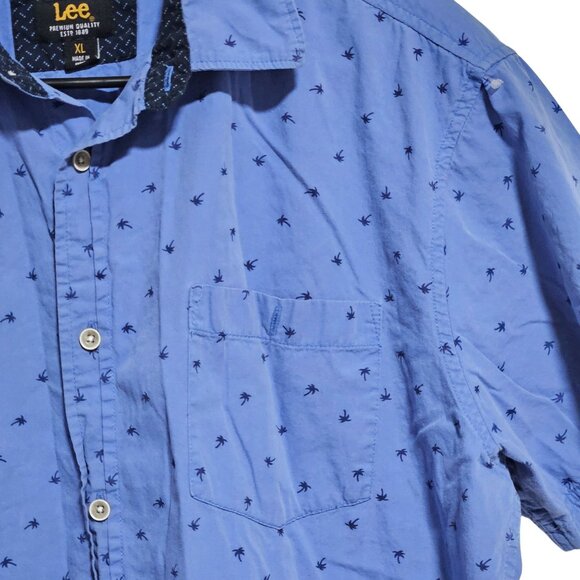 Lee Blue Button Up Shirt Mens Size XL Palm Tree Print Short Sleeve Cotton Casual - Picture 3 of 5